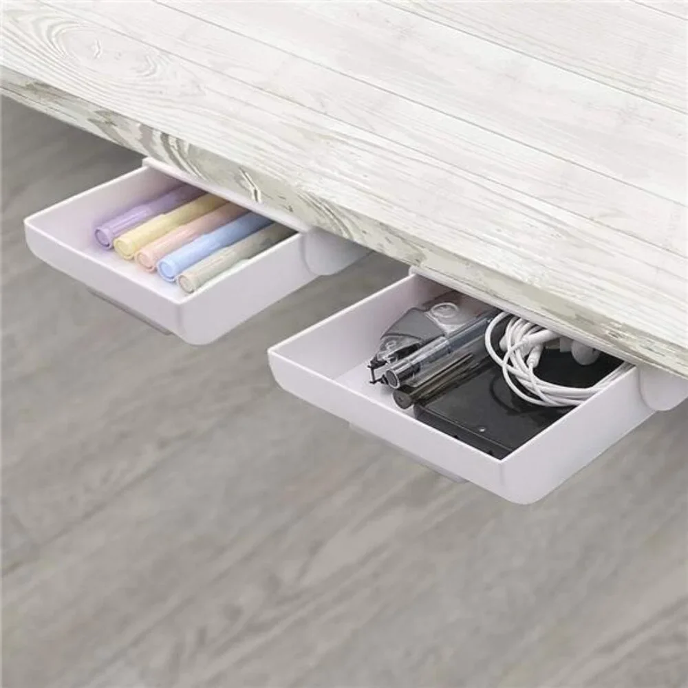 Under Desk Storage Drawer Organizer Slide Out Hidden Adhesive Desktop Table Tray